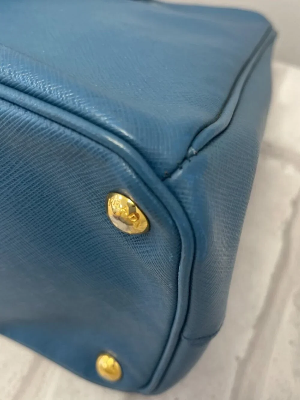 Prada Saffiano Lux Galleria Medium Double-Zip Tote Shoulder Bag in Blue-Preowned